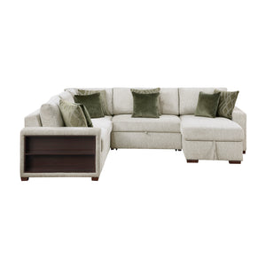 Vasselle Microfiber 4-Piece Sectional with Reversible Chaise, Pull-out Bed, Hidden Storage and Click Motion Back