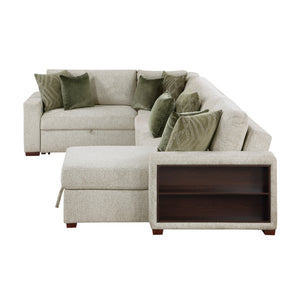Vasselle Microfiber 4-Piece Sectional with Reversible Chaise, Pull-out Bed, Hidden Storage and Click Motion Back