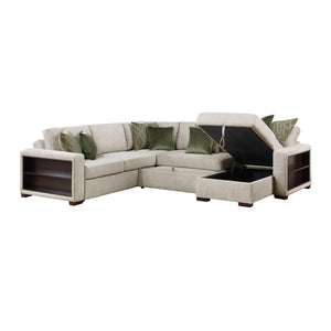 Vasselle Microfiber 4-Piece Sectional with Reversible Chaise, Pull-out Bed, Hidden Storage and Click Motion Back