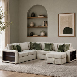 Vasselle Microfiber 4-Piece Sectional with Reversible Chaise, Pull-out Bed, Hidden Storage and Click Motion Back