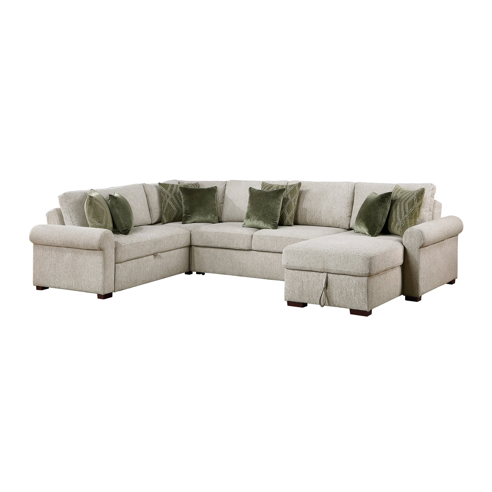 Vasselle Microfiber 4-Piece Sectional with Reversible Chaise, Pull-out Bed, Hidden Storage and Click Motion Back