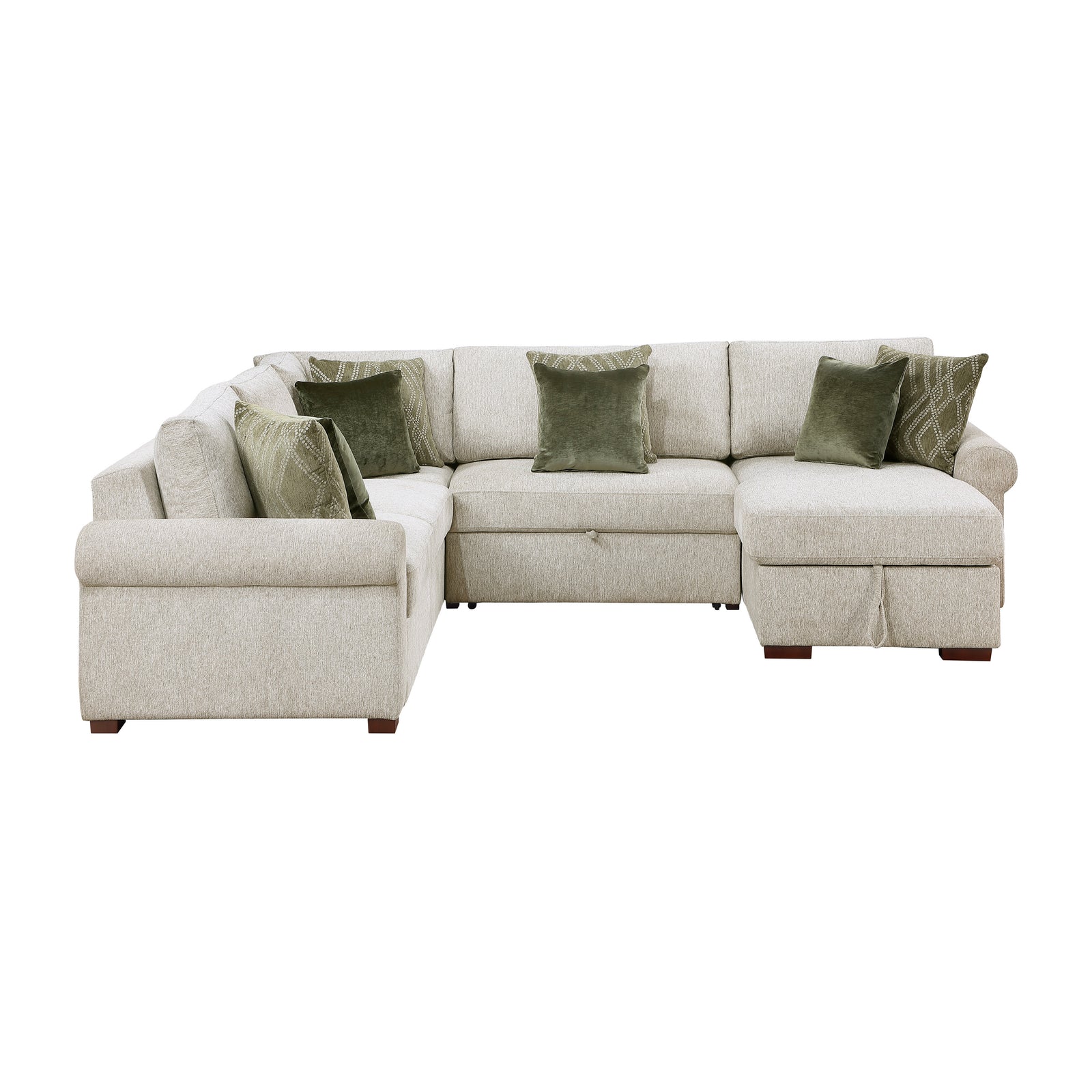 Vasselle Microfiber 4-Piece Sectional with Reversible Chaise, Pull-out Bed, Hidden Storage and Click Motion Back