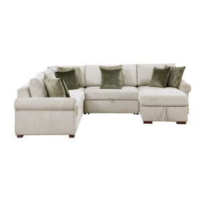 Vasselle Microfiber 4-Piece Sectional with Reversible Chaise, Pull-out Bed, Hidden Storage and Click Motion Back