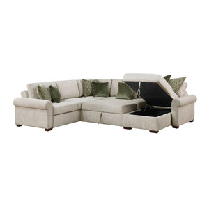 Vasselle Microfiber 4-Piece Sectional with Reversible Chaise, Pull-out Bed, Hidden Storage and Click Motion Back