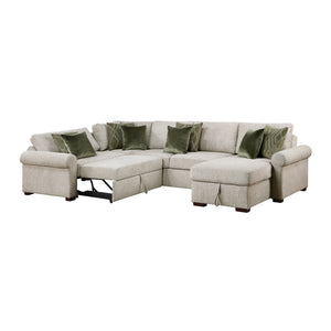 Vasselle Microfiber 4-Piece Sectional with Reversible Chaise, Pull-out Bed, Hidden Storage and Click Motion Back