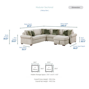 Vasselle Microfiber 4-Piece Sectional with Reversible Chaise, Pull-out Bed, Hidden Storage and Click Motion Back