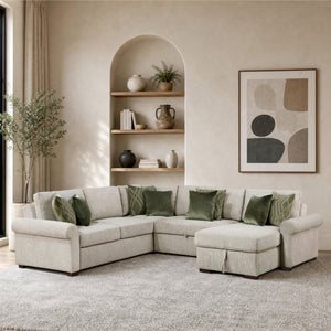 Vasselle Microfiber 4-Piece Sectional with Reversible Chaise, Pull-out Bed, Hidden Storage and Click Motion Back