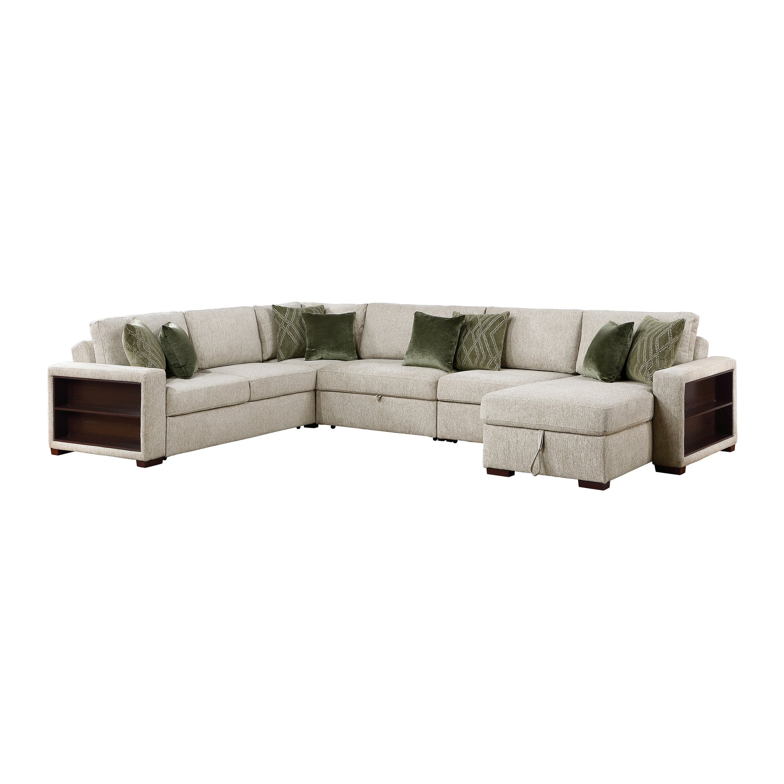 Vasselle Microfiber 5-Piece Sectional with Reversible Chaise, Pull-out Bed, Hidden Storage and Click Motion Back
