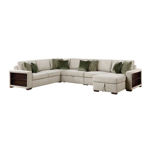 Vasselle Microfiber 5-Piece Sectional with Reversible Chaise, Pull-out Bed, Hidden Storage and Click Motion Back