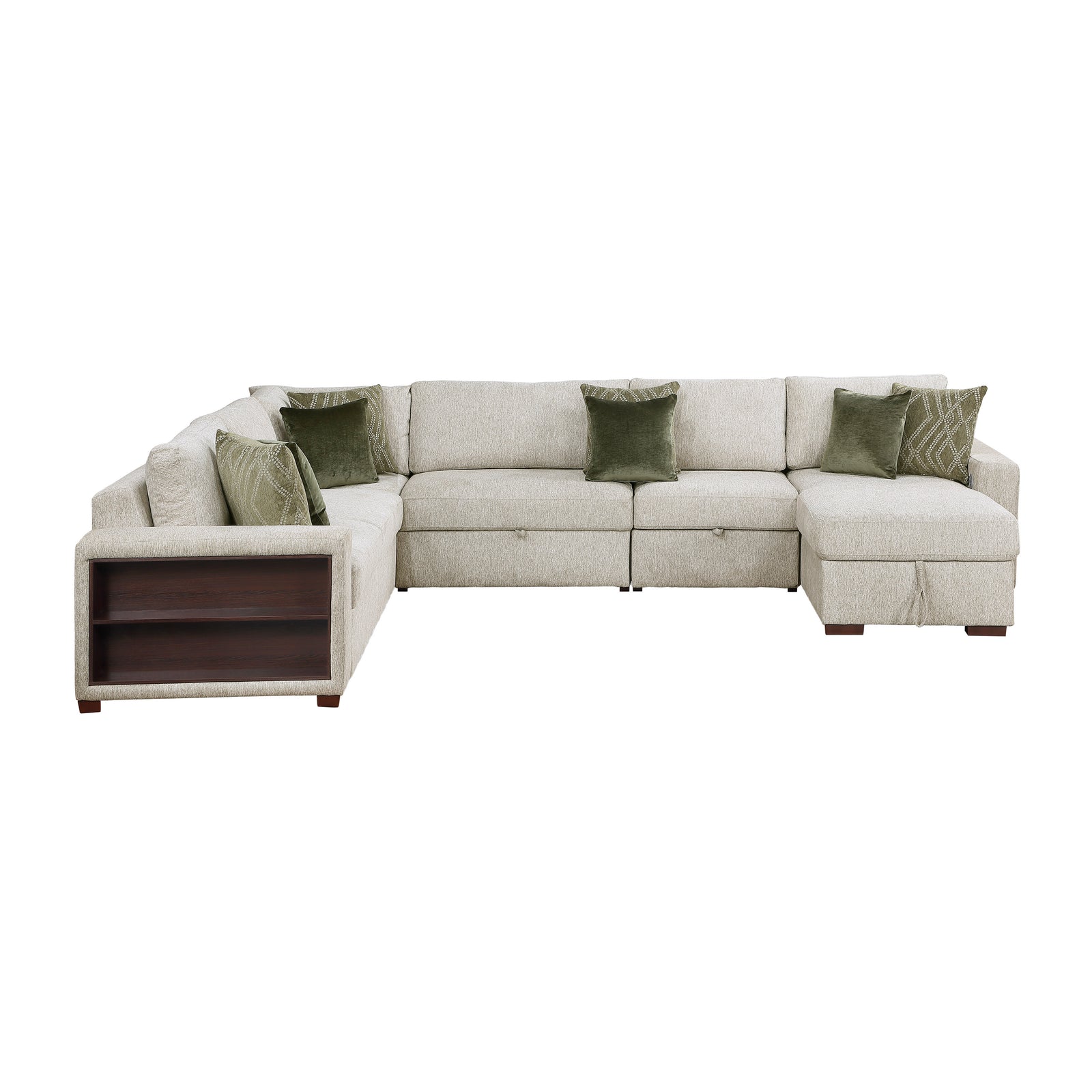 Vasselle Microfiber 5-Piece Sectional with Reversible Chaise, Pull-out Bed, Hidden Storage and Click Motion Back
