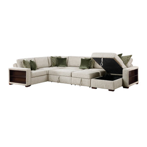 Vasselle Microfiber 5-Piece Sectional with Reversible Chaise, Pull-out Bed, Hidden Storage and Click Motion Back