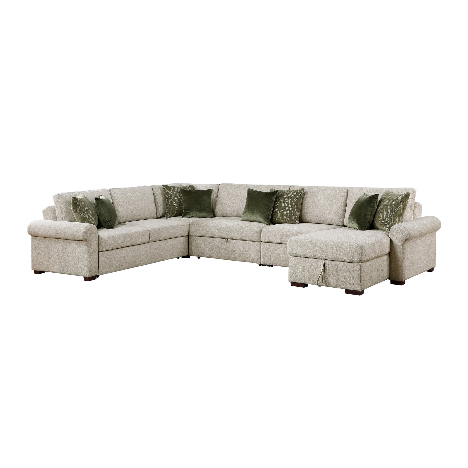 Vasselle Microfiber 5-Piece Sectional with Reversible Chaise, Pull-out Bed, Hidden Storage and Click Motion Back