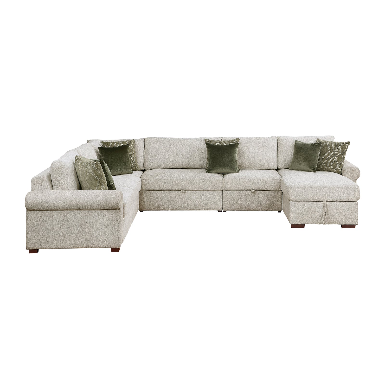 Vasselle Microfiber 5-Piece Sectional with Reversible Chaise, Pull-out Bed, Hidden Storage and Click Motion Back
