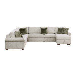 Vasselle Microfiber 5-Piece Sectional with Reversible Chaise, Pull-out Bed, Hidden Storage and Click Motion Back