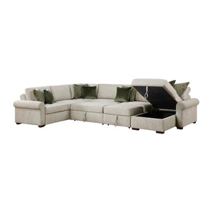 Vasselle Microfiber 5-Piece Sectional with Reversible Chaise, Pull-out Bed, Hidden Storage and Click Motion Back