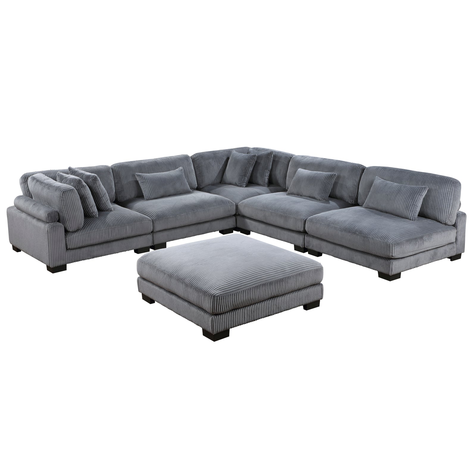Braidy Corduroy 6-Piece Modular Sectional with Ottoman