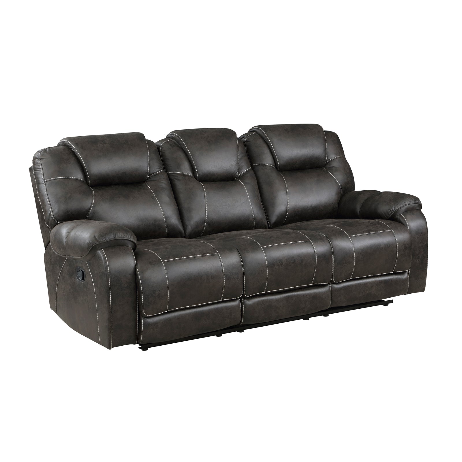 Flannery Polished Microfiber Manual Double Reclining Sofa