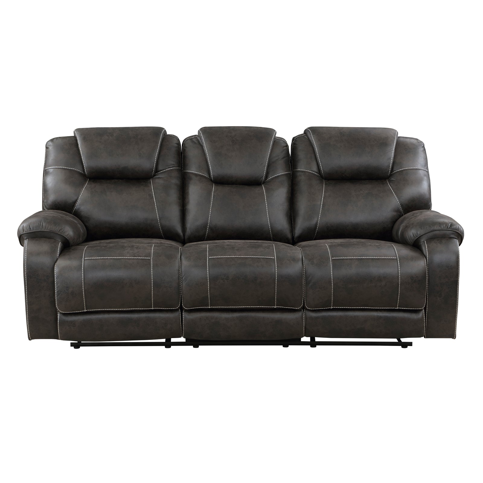 Flannery Polished Microfiber Manual Double Reclining Sofa