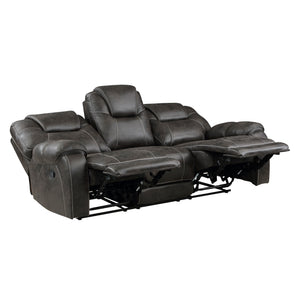Flannery Polished Microfiber Manual Double Reclining Sofa