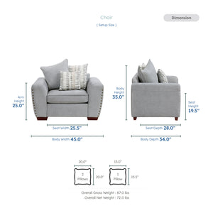 Ezra 3-Piece Chenille Fabric Living Room Sofa set