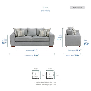 Ezra 3-Piece Chenille Fabric Living Room Sofa set