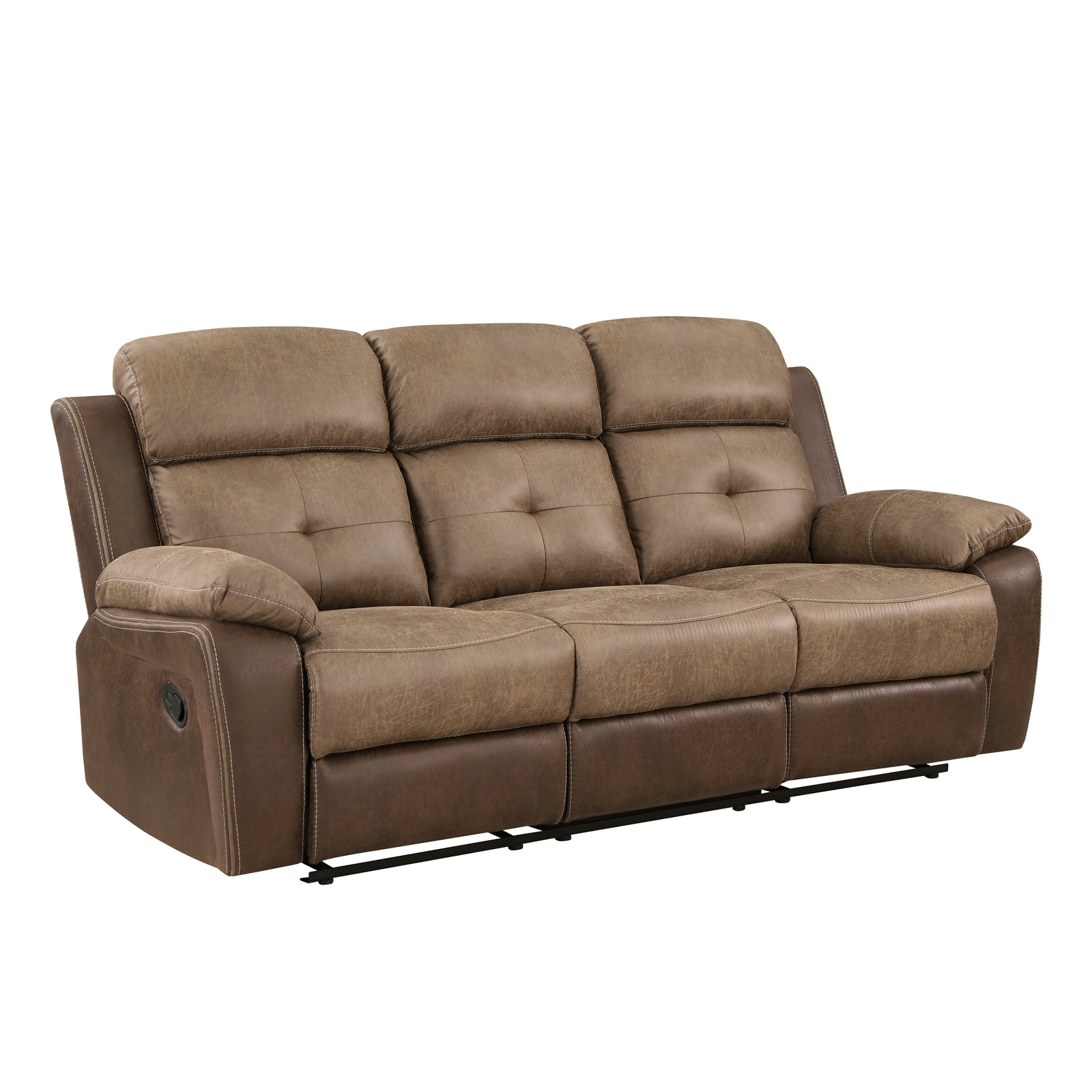 Jonnie Polished Microfiber Manual Double Reclining Sofa