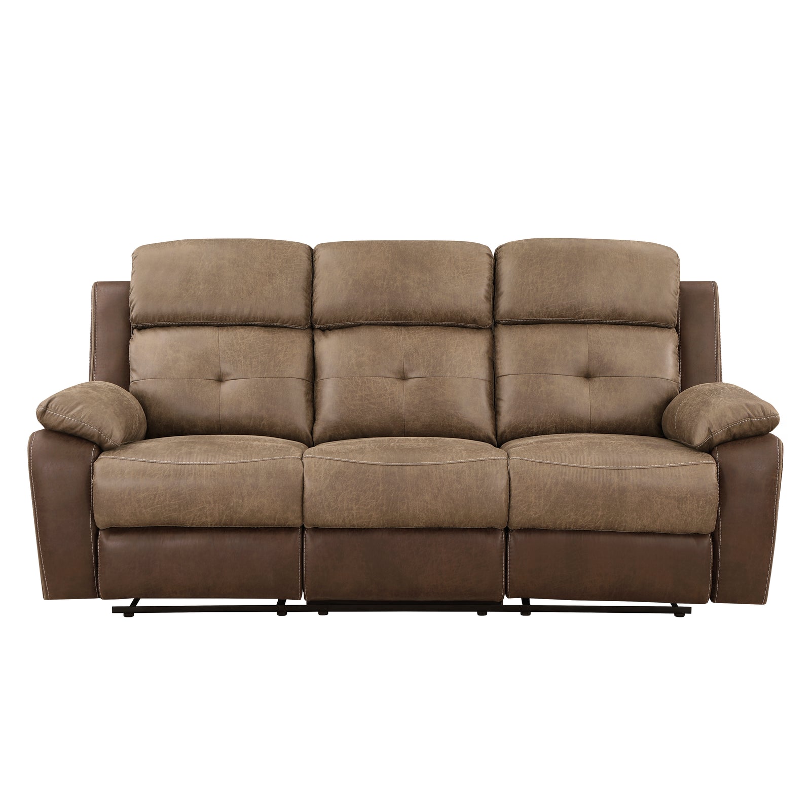 Jonnie Polished Microfiber Manual Double Reclining Sofa