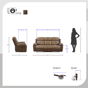 Jonnie Polished Microfiber Manual Double Reclining Sofa