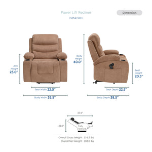 Lera Microfiber Power Lift Chair with Massage, Heat, Charging Ports and Cup-Holders