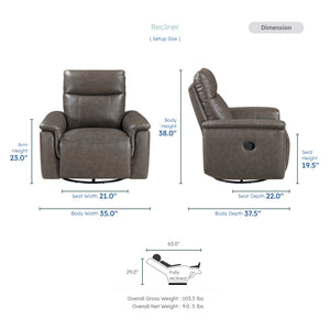 Koa Leather Match Swivel Glider Reclining Chair
