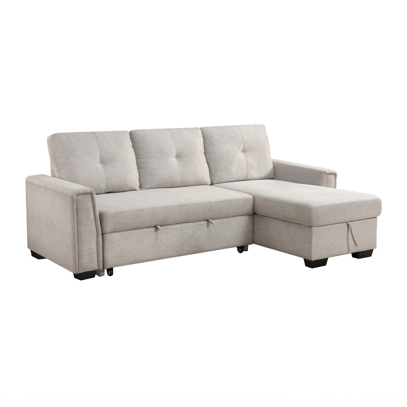 Darla 2-Piece Textured Fabric Sectional with Reversible Chaise and Pull-out Bed