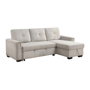 Darla  2-Piece Textured Fabric Sectional with Reversible Chaise and Pull-out Bed