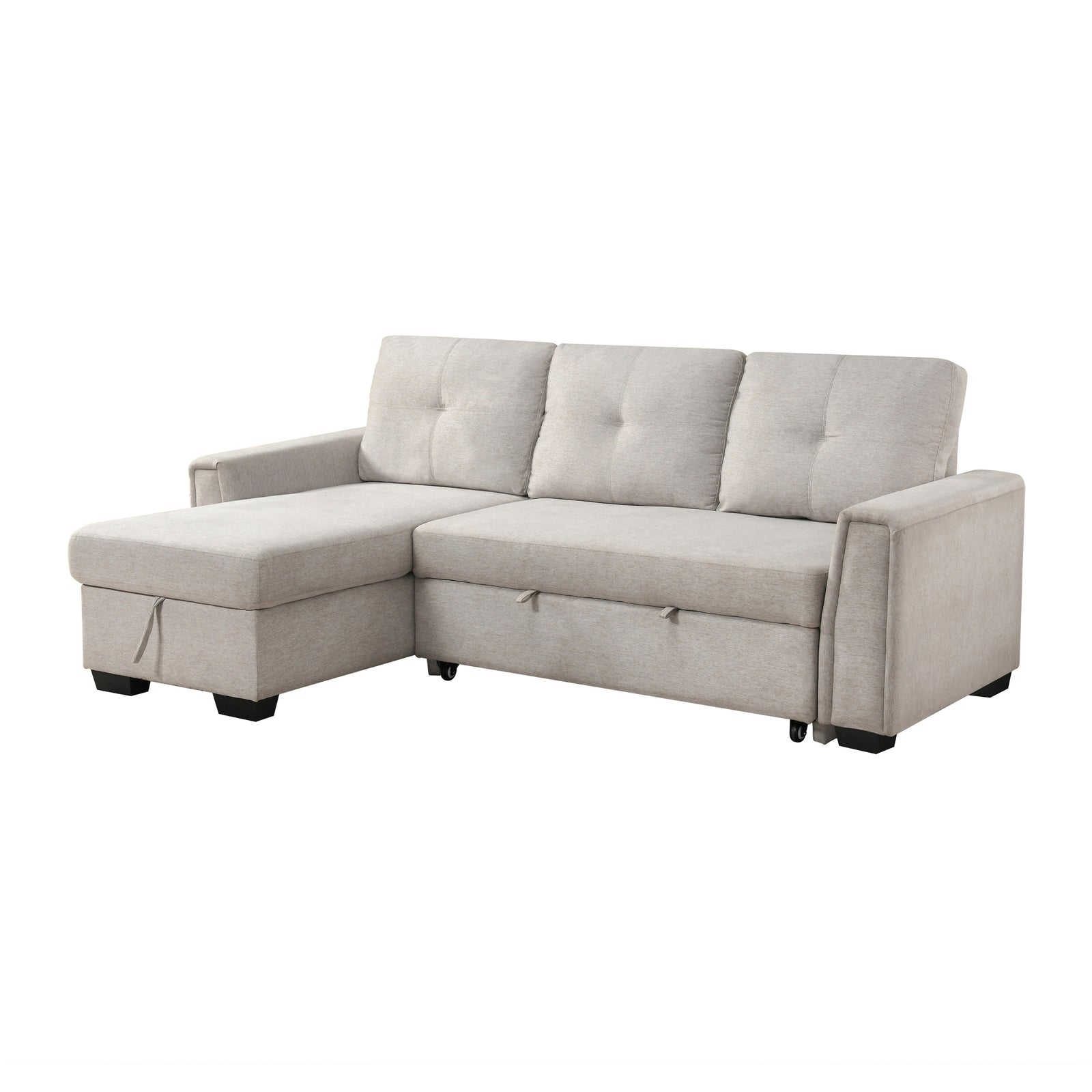 Darla 2-Piece Textured Fabric Sectional with Reversible Chaise and Pull-out Bed