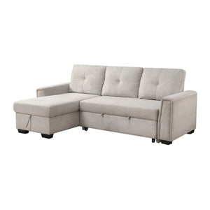 Darla  2-Piece Textured Fabric Sectional with Reversible Chaise and Pull-out Bed