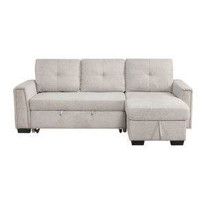 Darla  2-Piece Textured Fabric Sectional with Reversible Chaise and Pull-out Bed