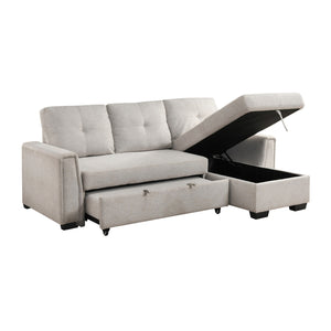 Darla  2-Piece Textured Fabric Sectional with Reversible Chaise and Pull-out Bed