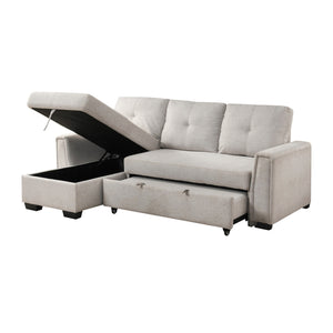 Darla  2-Piece Textured Fabric Sectional with Reversible Chaise and Pull-out Bed