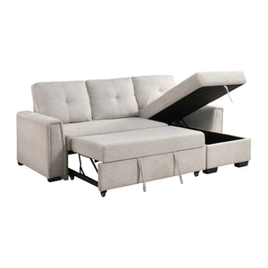 Darla  2-Piece Textured Fabric Sectional with Reversible Chaise and Pull-out Bed