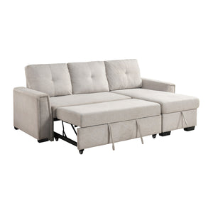 Darla  2-Piece Textured Fabric Sectional with Reversible Chaise and Pull-out Bed