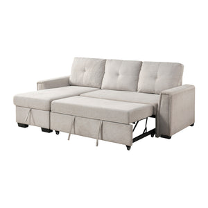 Darla  2-Piece Textured Fabric Sectional with Reversible Chaise and Pull-out Bed