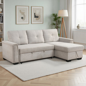 Darla  2-Piece Textured Fabric Sectional with Reversible Chaise and Pull-out Bed