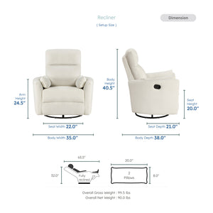 Lennon Textured Microfiber Swivel Glider Reclining Chair