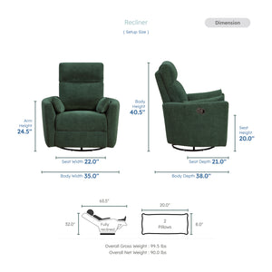 Lennon Textured Microfiber Swivel Glider Reclining Chair