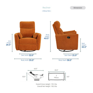 Lennon Textured Microfiber Swivel Glider Reclining Chair