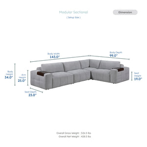 Mackay 4-Piece Textured Fabric Modular Sectional