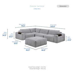 Mackay 5-Piece Textured Fabric Modular Sectional with Ottoman