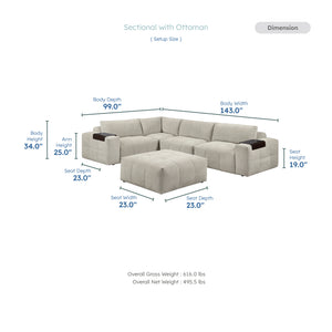 Mackay 5-Piece Textured Fabric Modular Sectional with Ottoman