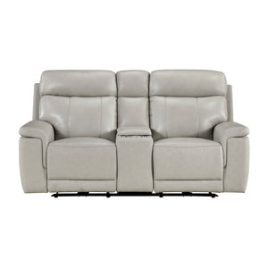 Vireo Leather Power Double Reclining Love Seat with Power Headrest and Center Console