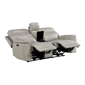Vireo Leather Power Double Reclining Love Seat with Power Headrest and Center Console