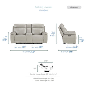 Vireo Leather Power Double Reclining Love Seat with Power Headrest and Center Console